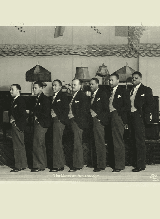 Seven members of an all-Black Ontarian jazz band.