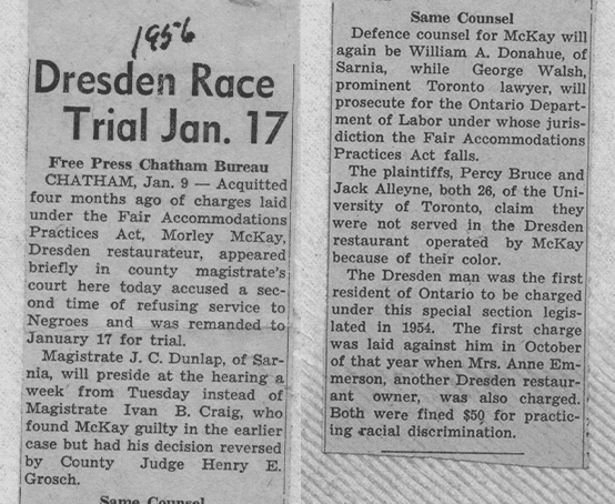 London Free Press clipping on the Dresden race trial1956.
