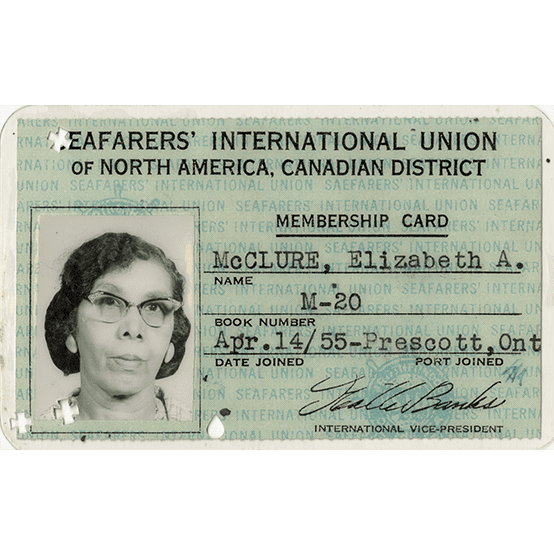 Seafarers’ International Union membership card of Elisabeth A. McClure.
