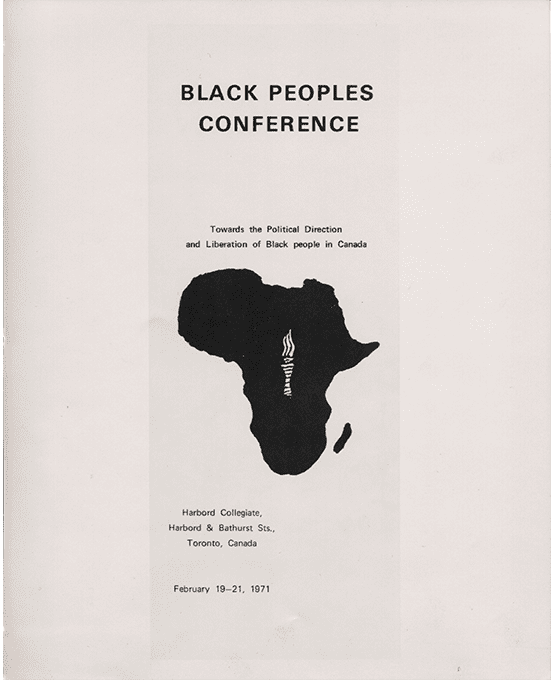 Brochure for the Black Peoples Conference with graphic of the continent of Africa.