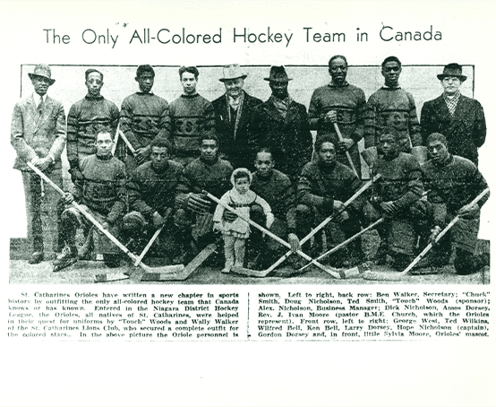 Members of a hockey team and a small child.